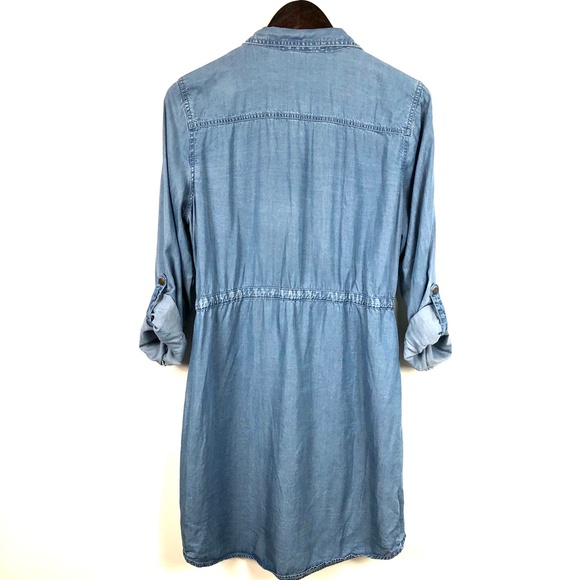 Point Zero Size L  Blue Snap-Down Chambray Dress - Picture 2 of 6